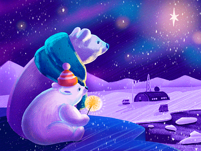 Polar Bear Fairytale Illustration animal character character design christmas design design studio digital art digital illustration digital painting graphic design illustration illustrator night north polar polar bear procreate snow white bear winter