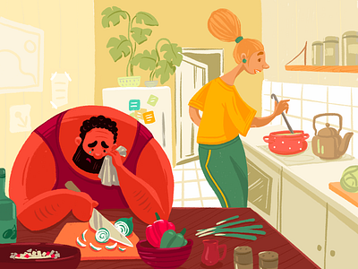 Cooking Together Illustration character design characters cooking couple design design studio digital art digital illustration digital painting family funny illustration graphic design home illustration illustration art illustrator kitchen people people illustration procreate