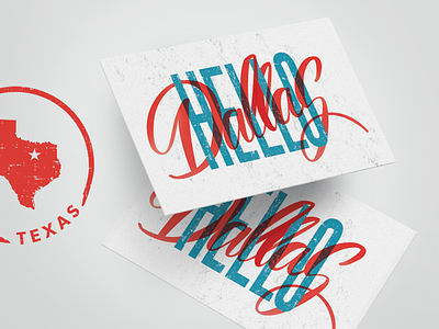 Hello Dallas! design hand lettering postcard procreate vintage type
