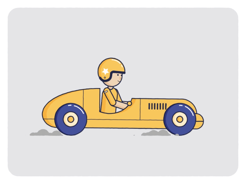 Cap Cadeau - The Driver 2d animation car character colors driving duik dust fast flat design gif helmet illustration loop motion design race race car tiny vector vintage