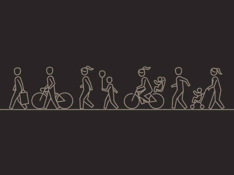 Characters Walks 2d animation bicycle character characters duik flat design gif illustration line art loop motion design people picto pictogram pictograms stroller tiny walk cycle walking