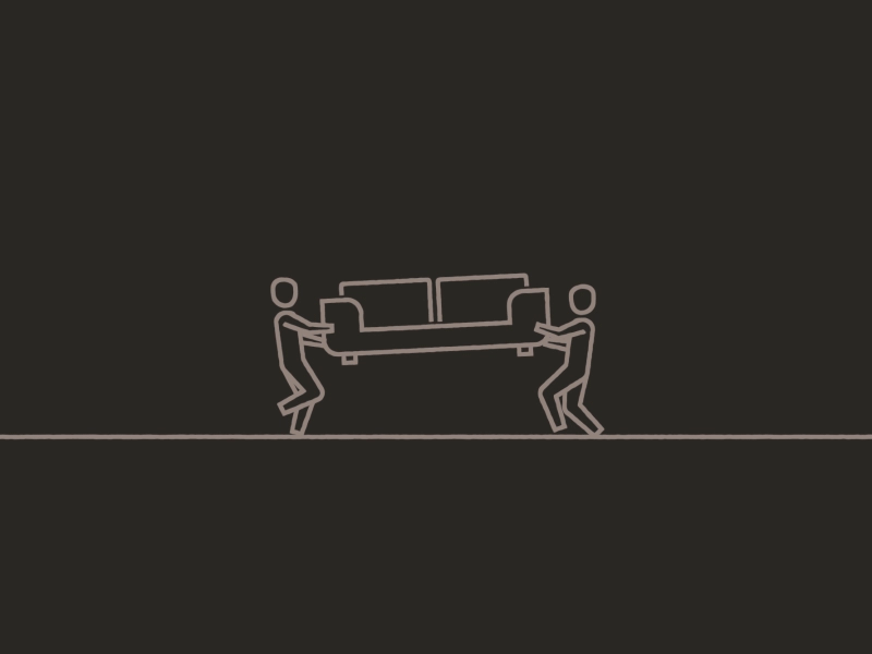 The Movers 2d animation character couch flat design gif illustration loop motion design move sofa walk cycle