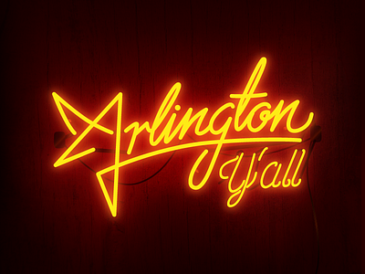 Arlington Y'all blur bright illustration neon restaurant sign vector
