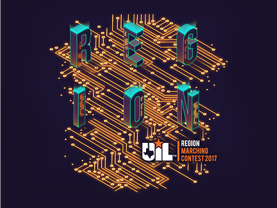 Region | A marching contest design for UIL city illustration isometric neon night vibrant