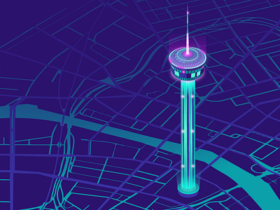 Tower of the Americas | Illustration | WIP building city color fantasy glow isometric process progress projection structure tower wip