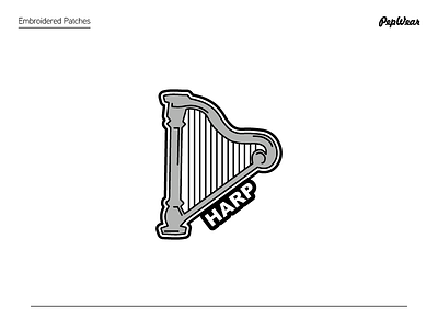 Harp | patch black choir embroidery harp icon patch silver white