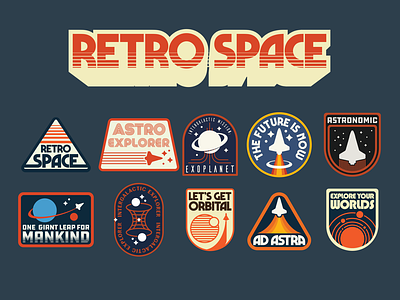 Retro Space Badges badge design logo outer space patch retro retro badges retro future retro space space space badge vintage