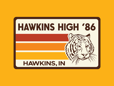 Hawkins High badge hawkins high hawkins indiana logo patch retro stranger things tiger tiger illustration vintage