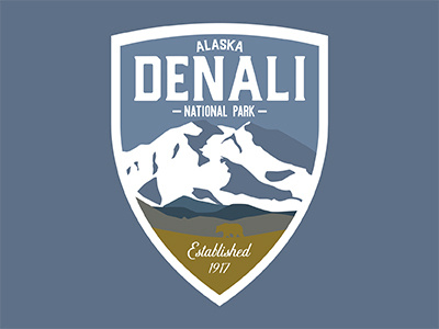 Denali National Park alaska badge bear denali national park logo mckinley mt mckinley national park patch retro shield vintage