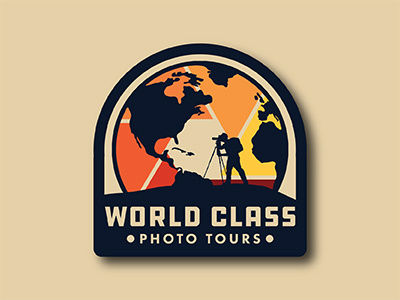 World Class Logo aperture badge globe logo photography retro world