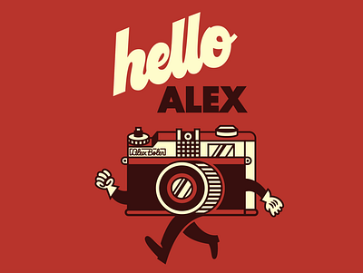 Hello Alex badge camera film hand lettering logo mascot photography script