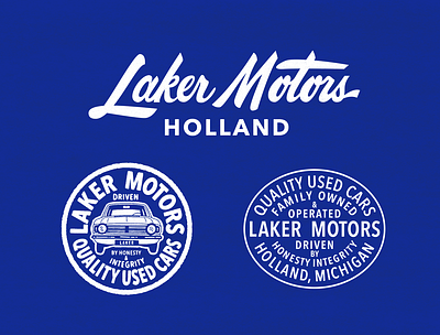 Laker Motors auto badge car grill laker lettering motors script type