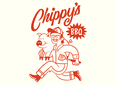 Chippy's BBQ badge bar b que barbeque brand city kansas lettering logo script type