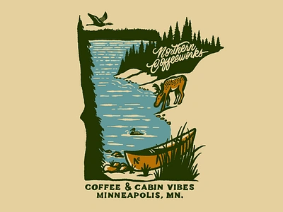 Northern Coffeeworks boundary forest lettering loon minnesota moose script vintage waters