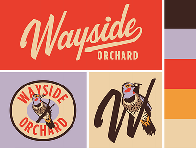 Wayside Orchard badge bird brand flicker lettering logo michigan northern orchard script
