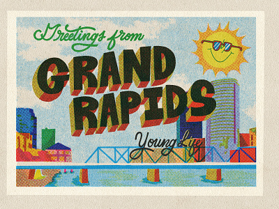 GRYL Postcard bridge card city cmyk grand lettering life post rapids script skyline young