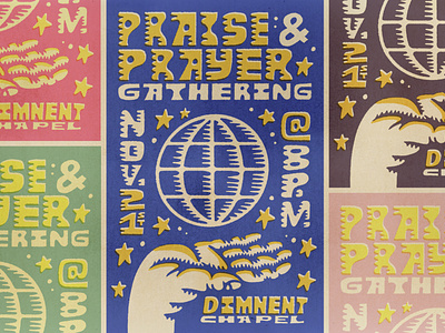 Gathering Poster gathering globe hand lettering praise prayer star type world