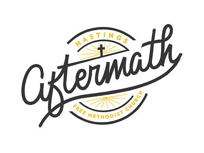 Aftermath Logo after church cross hand hastings letter logo math methodist script type yellow