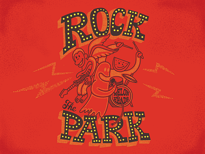 Rock The Park band drum ghost guitar hand lettering melon monkey park rock strat water