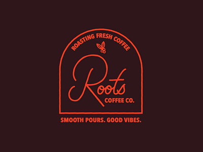 Roots Coffee Co. badge bean coffee grand hand letter plant rapids roasters roots script type