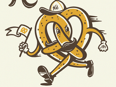 C'mon! Do the "Knot Trot!" flag glove hat knot mascot mustache pennant pretzel run trot vintage
