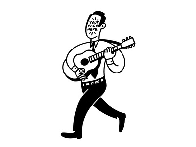 Your face here! business character drawing guitar line man walk