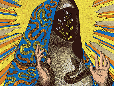 Sanctae Hildegardis halo hildegard von bingen illustration myrtle poster illustration rapture saint saint hildegard serpent visions