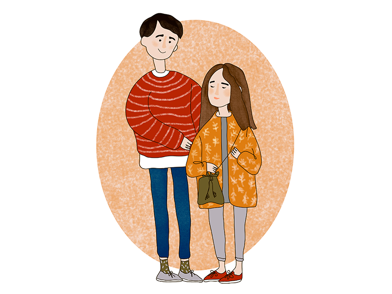 Couple graphic design autumn cozy warm sketch minimalis couple illustration