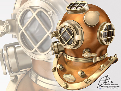 Deep diver Helmet illustration aladecuervo buzo deep diving deer illustration digitalart digitalpaint diver diving helmet helmeth