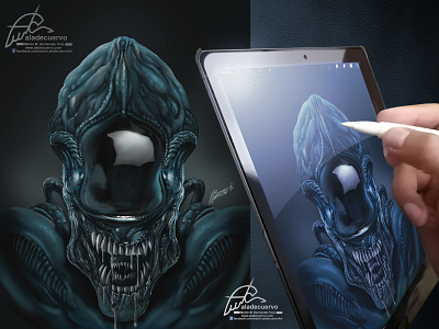 Alien fanart aladecuervo alien illustration monster movie creatures procreate scifi