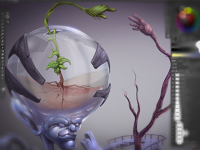 Gift Of Life Wip cartoon concept hands head sphere tree