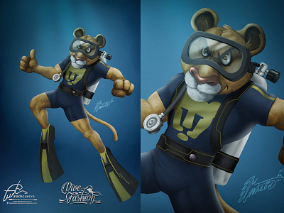 Puma Diver-Buzo buzo cartoon diver puma scuba sports submarine unam university