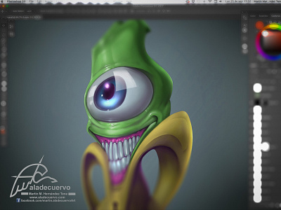 The thing sneak peek big eye cartooning character concept creature green humorous smile