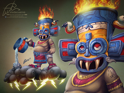 Tlalocquillo aztec cartooning fire funnyillustration mexicangod mexico prehispanic rain storm thunder tlaloc