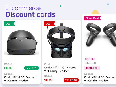 Ecommerce discount cards branding bright cards cards design clean colorful deal design ecommerce flat gradient iterations ui ux