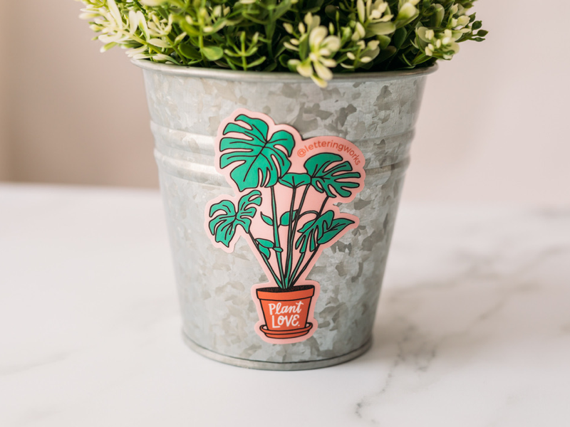 Plant Love Sticker product photography chicago designer sticker collection lettered design hand lettering hand drawn design plant sticker plant lover plant illustration plant love