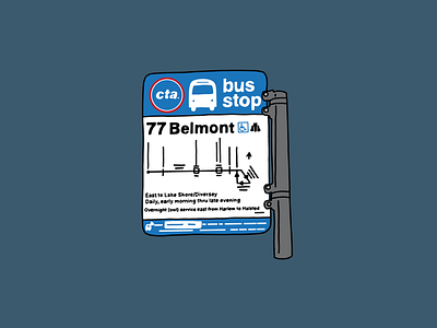 CTA Bus Stop Sign Illustration 77 belmont belmont bus bus sign bus stop chicago chicago artist chicago artwork hand lettered design ipad illustration public transit