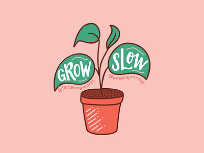 Grow Slow Plant artist collaboration chicago designer custom lettering grow slow lettering works plant illustration
