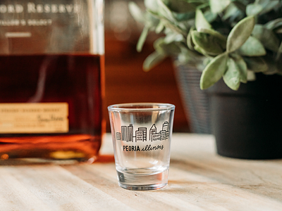 Hand-drawn Peoria Shot Glass Design custom product hand drawn hand lettering lettering peoria shot glass skyline