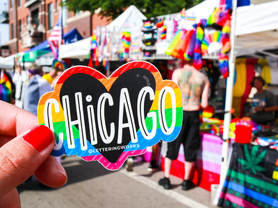 Chicago Pride Sticker chicago chicago sticker die cut sticker gay pride hand lettering lettered lettering works lgbtq pride fest pride sticker rainbow