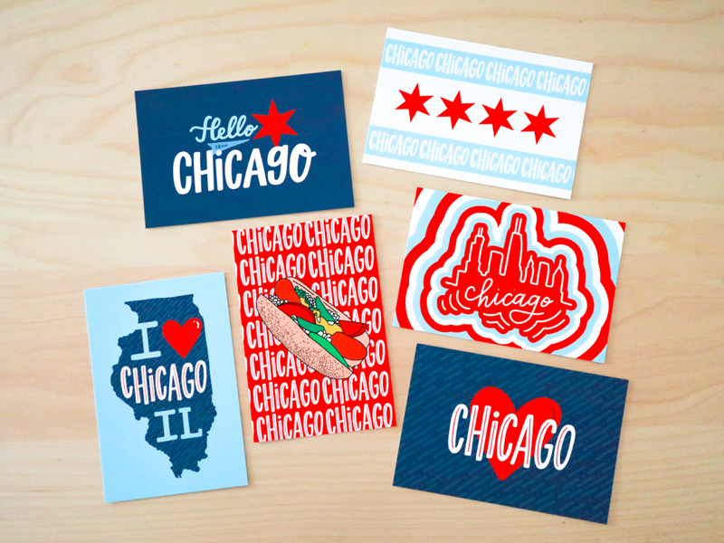 Chicago Style Postcards freelance designer graphic design product design new product postcard set ipad lettering hand drawn hand lettering postcards chicago chicago style