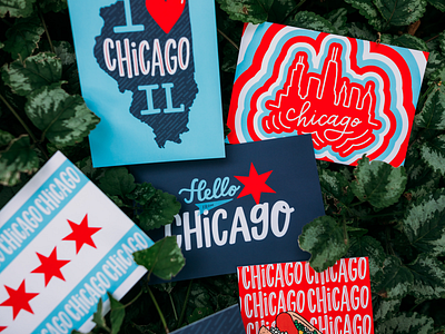 Chicago Style Postcards chicago flag chicago hot dog chicago skyline chicago style hand drawn hand lettering lettered design postcards product photography