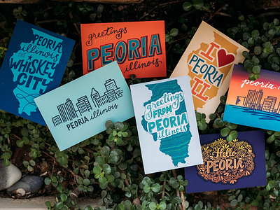 Peoria Postcards hand drawn hand lettered design hand lettering hello peoria peoria peoria illinois peoria made postcards
