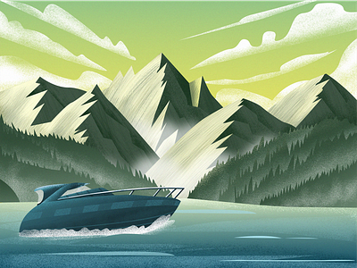 scenery11 illustration mountain sea ship 插图