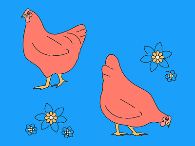 Chicken animal art bird chicken design flat flowers hens illustration line illustration plant spring vector
