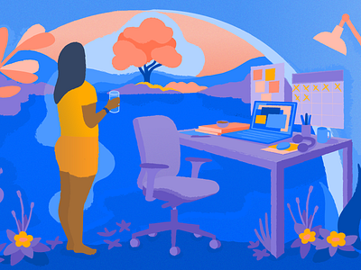"Is it time for a change of screen?" art atlassian blog illustration editorial art editorial illustration home office illustration office screen tech vector woman work from home
