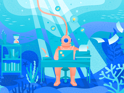 How to stay creative when you’re under pressure art atlassian blog illustration diver editorial art editorial illustration fish ideas illustration under pressure underwater vector water