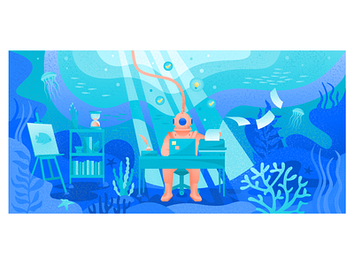 How to stay creative when you’re under pressure art atlassian blog art blog article character illustration creative design diver editorial illustration fish floating ideas illustration illustrator pressure tech underwater vector water writer