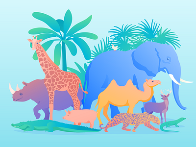 Animals alligator animals design elephant giraffe illustration illustration art illustrator leopard plant tropical vector zoo