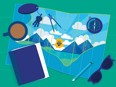 Illustration for Microsoft OneDrive compass illustration map microsoft onedrive